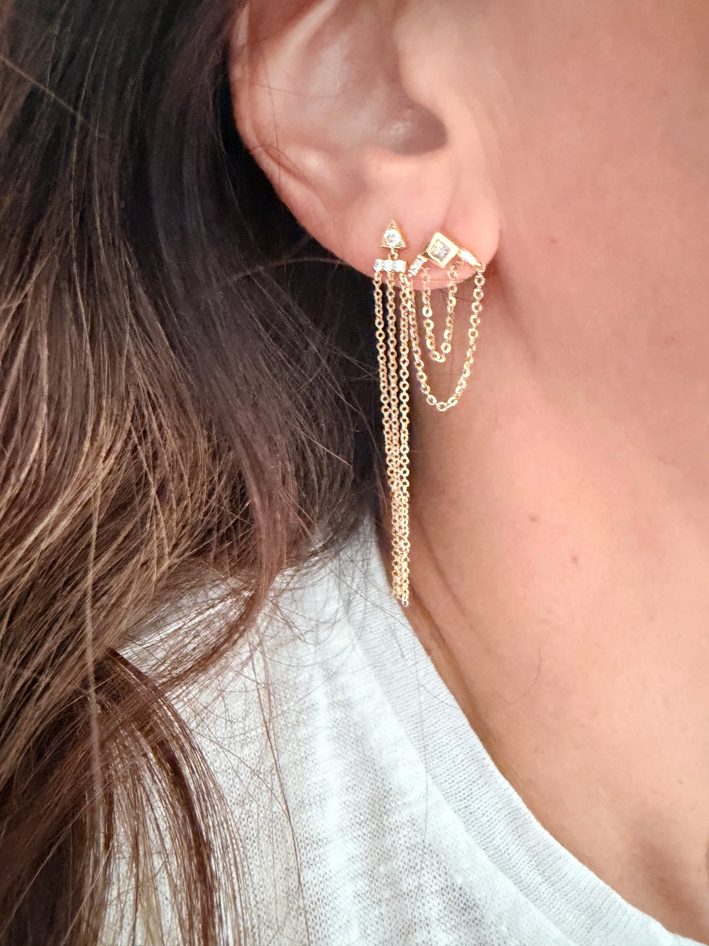 Starlight - 14k Yellow Gold Triangle Chain Drop Earring