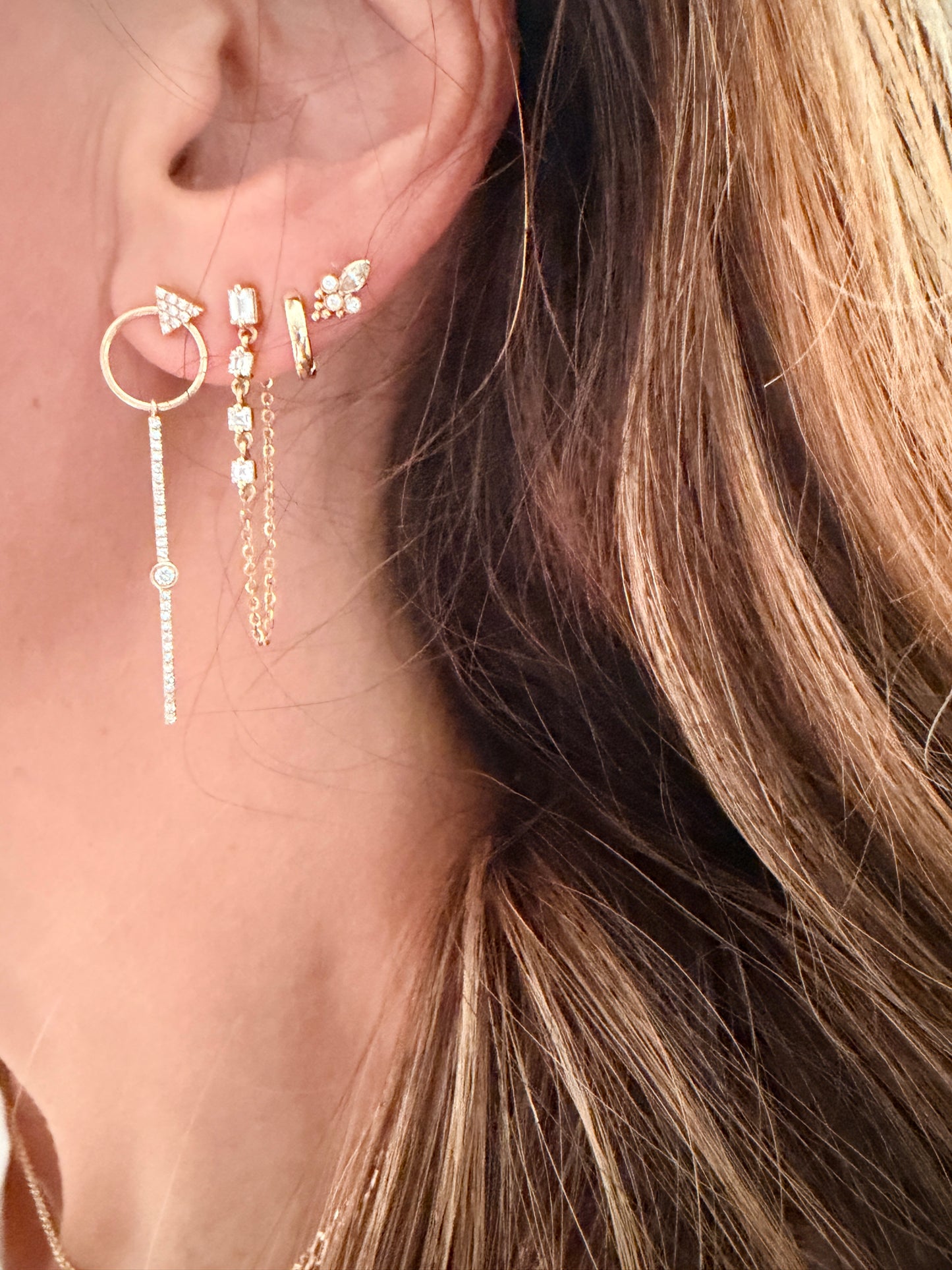 Starlight - 14k Yellow Gold Diamond Bar Drop Earring