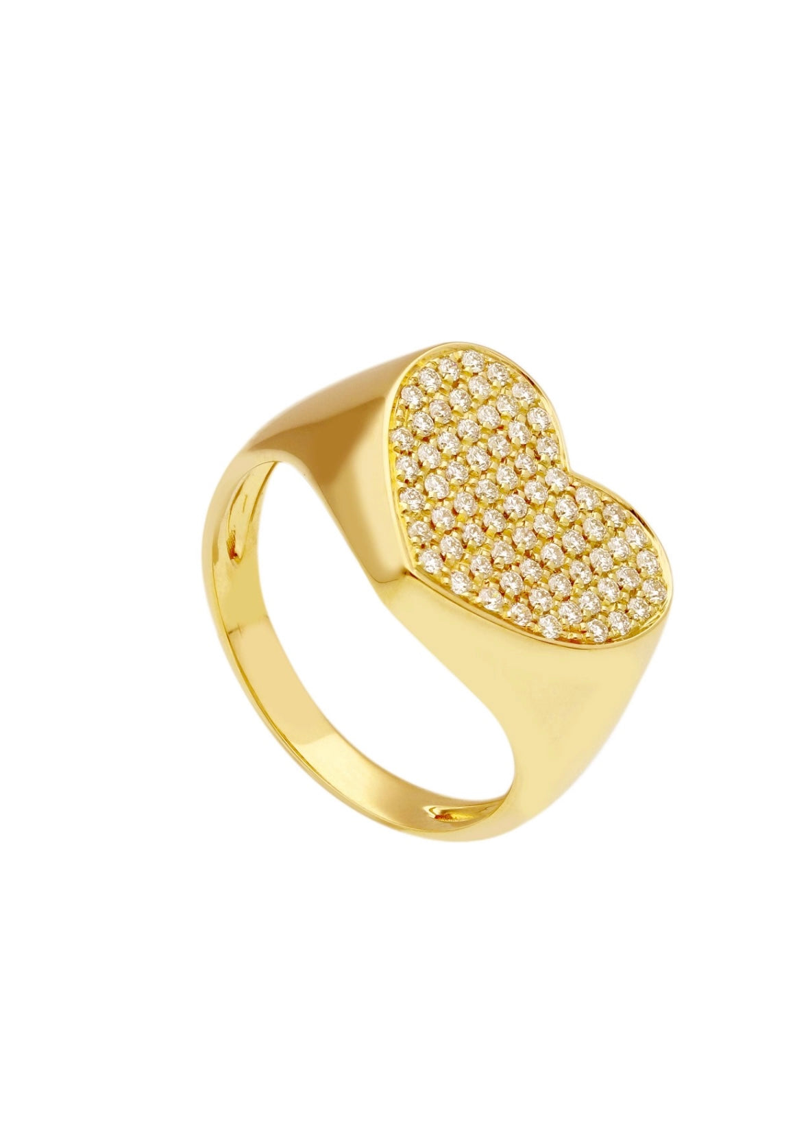 Lev -18k Yellow Gold and Diamond Pave Heart Ring