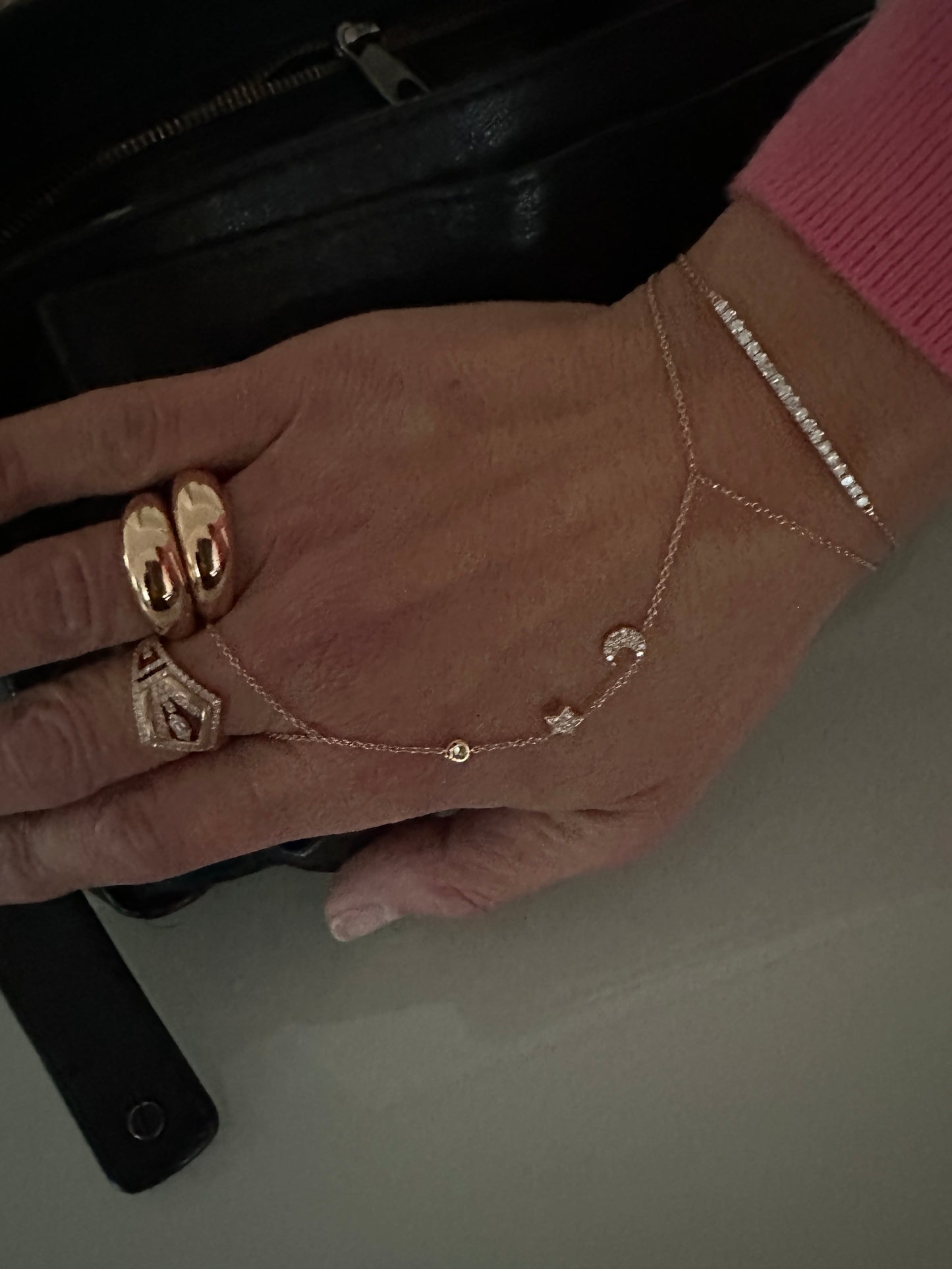 Henna- 18kt Rose Gold Diamond Sun Moon and Star Ring Bracelet