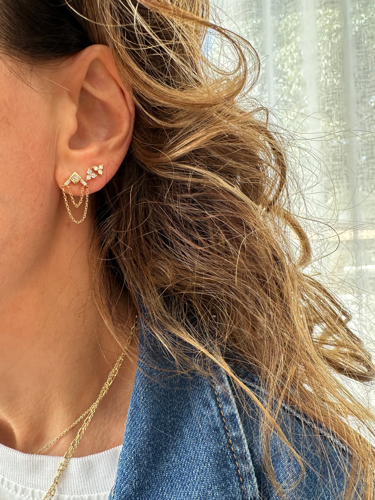 Stella V - 18kt Yellow Gold Diamond Chain Earring