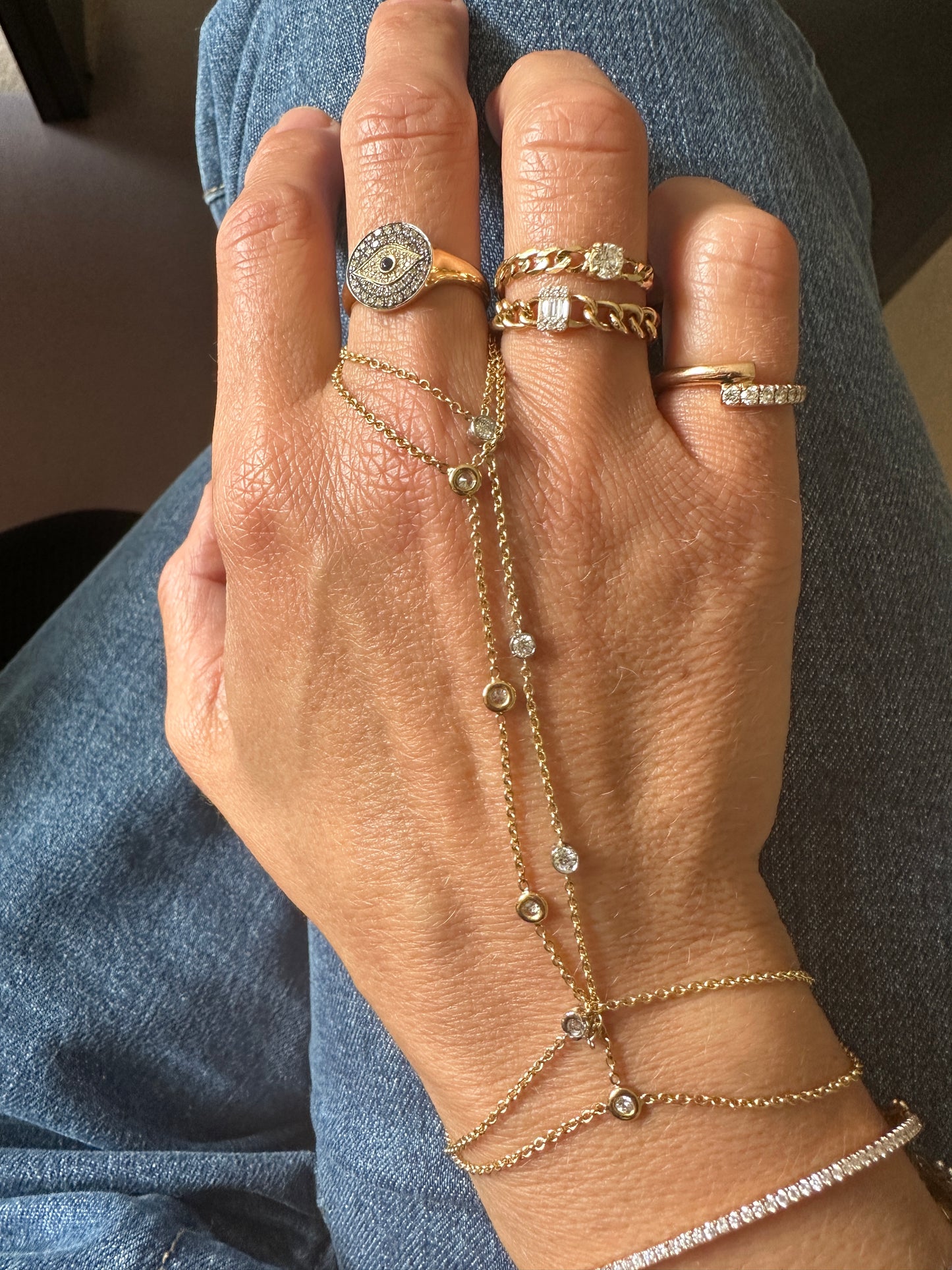 La Lune - 18kt Yellow Gold Diamond Chain Ring Bracelet