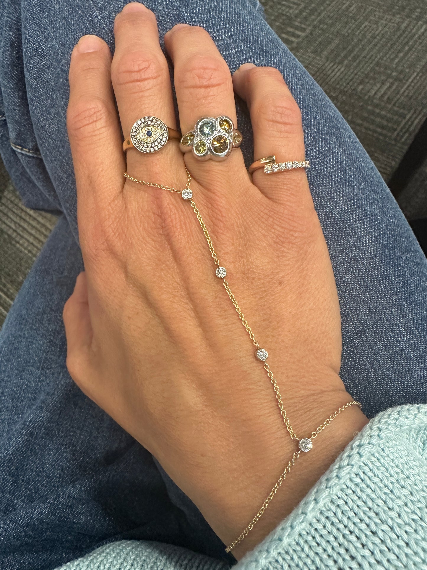 La Lune - 18kt Yellow Gold Diamond Chain Ring Bracelet