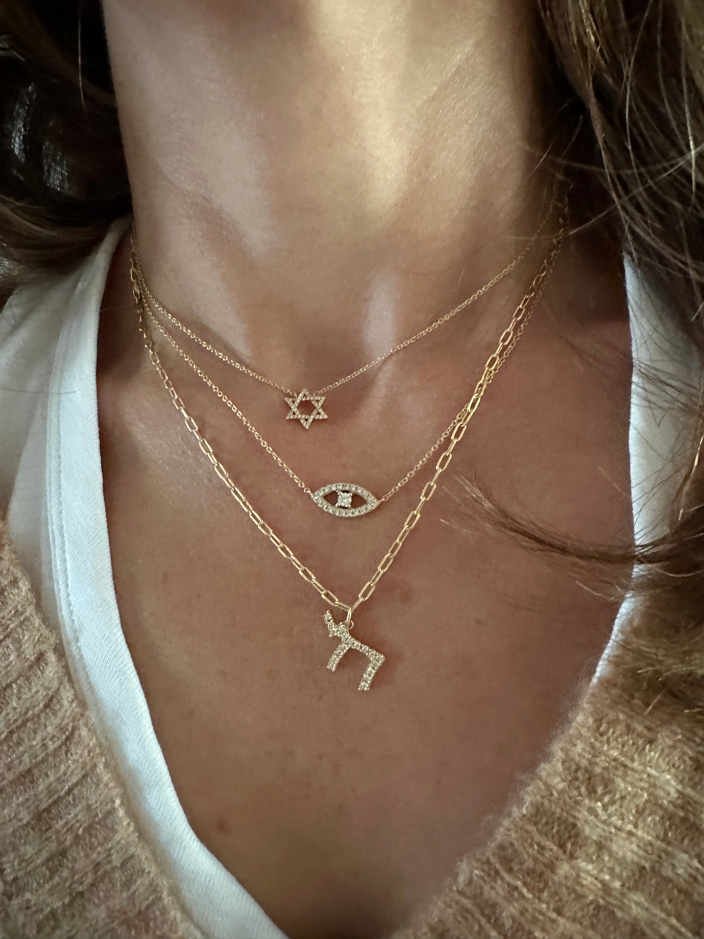 Chai Charm with Chain - 18kt Yellow Gold and Diamond