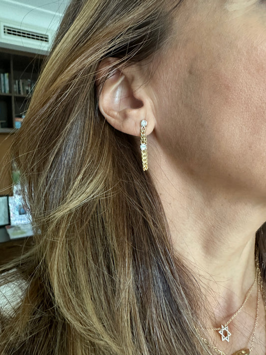 Catena - 18kt Yellow Gold Cable Chain Diamond Drop Earrings