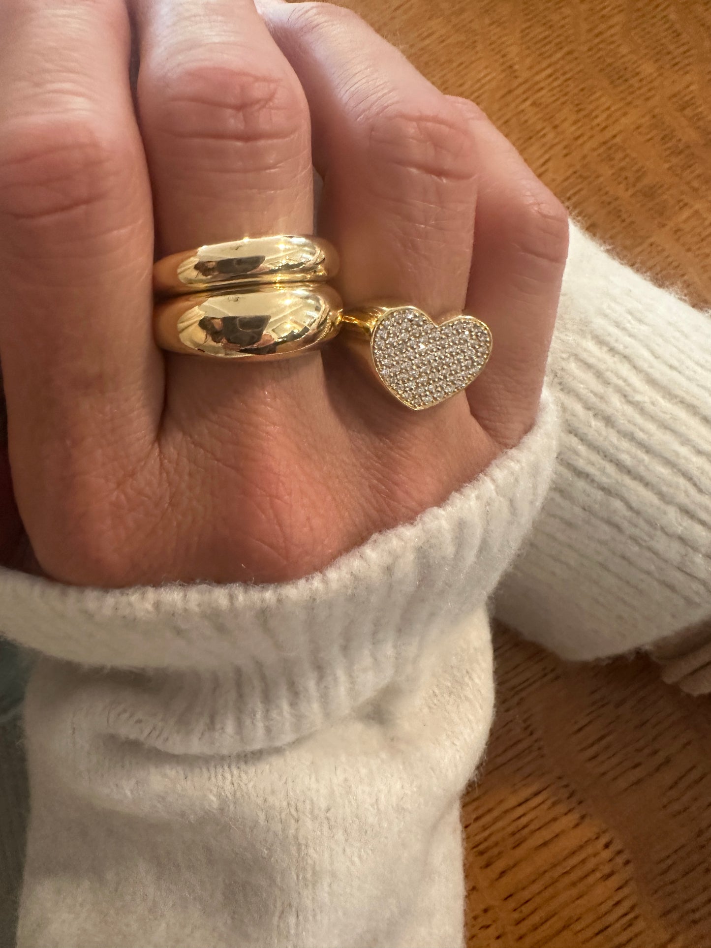 Lev -18k Yellow Gold and Diamond Pave Heart Ring