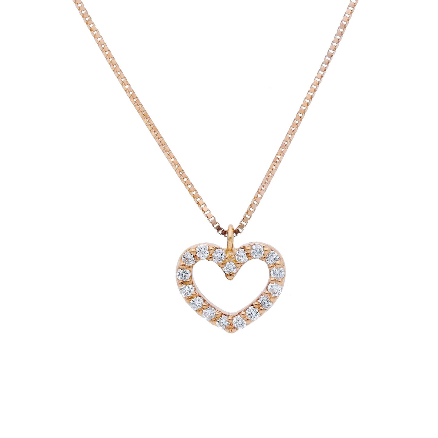 One Heart - 18kt Rose Gold Petit Diamond Heart Necklace
