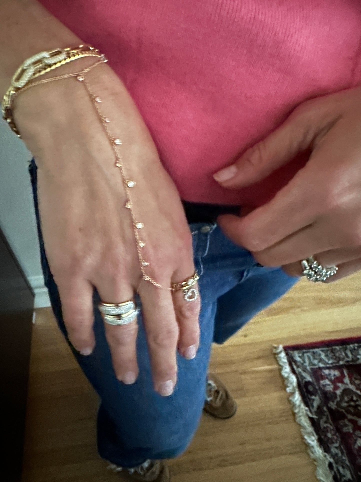 Henna- 18kt Rose Gold Diamond Droplet Ring Bracelet