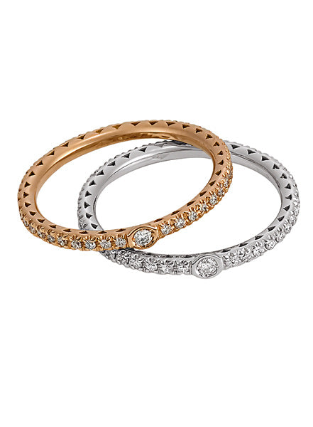 Bella - White and Rose Gold Stack Rings with Diamond Detail