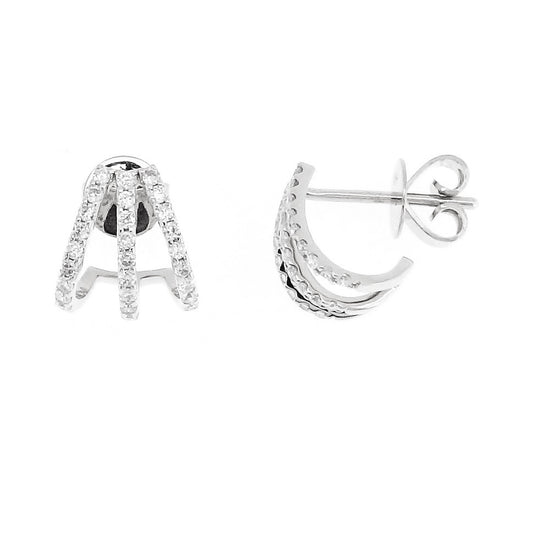 Tiara Huggies - 18kt White Gold Three Row Diamond Huggies Earrings