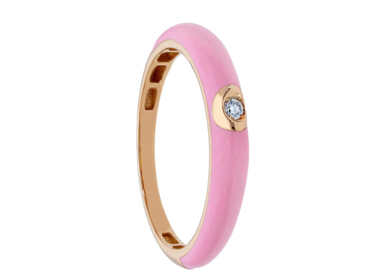 Pastel Pink -18kt Gold Pink Enamel Ring with Diamond