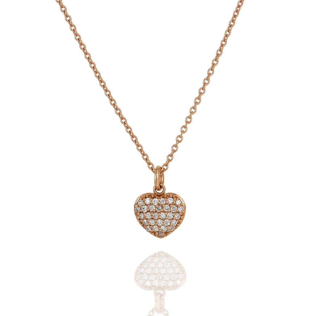 Positano Pave Diamond Heart Pendant in 18ct Rose Gold