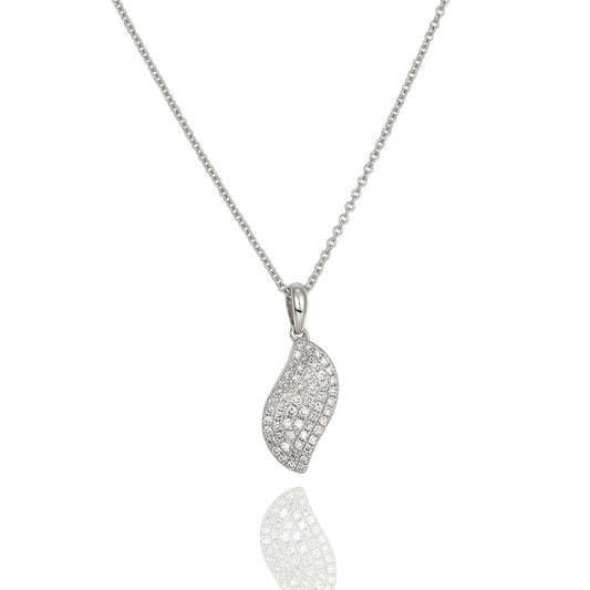 Amore - 18ct White Gold Pave Flat Leaf Pendant on Chain