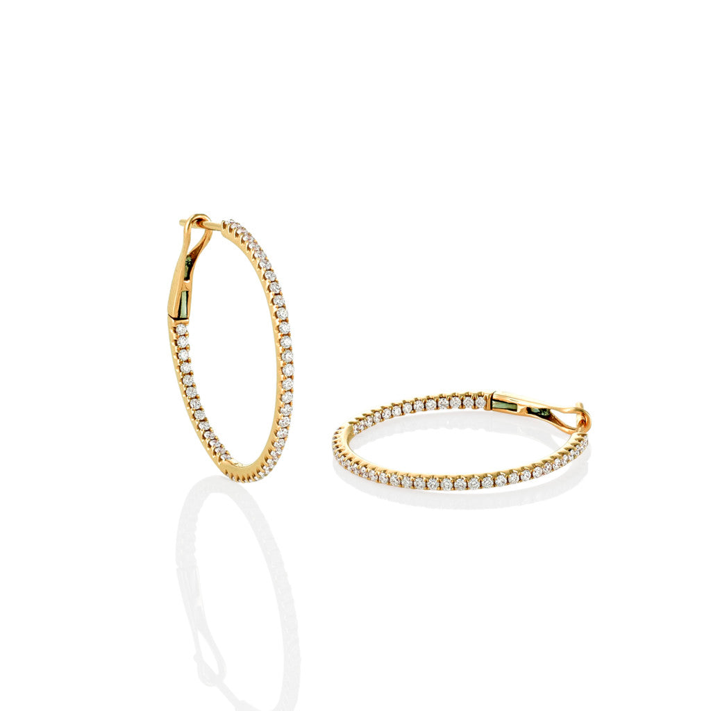 Trevi Grande - 18K Yellow Gold Hoops with Diamonds In and Out