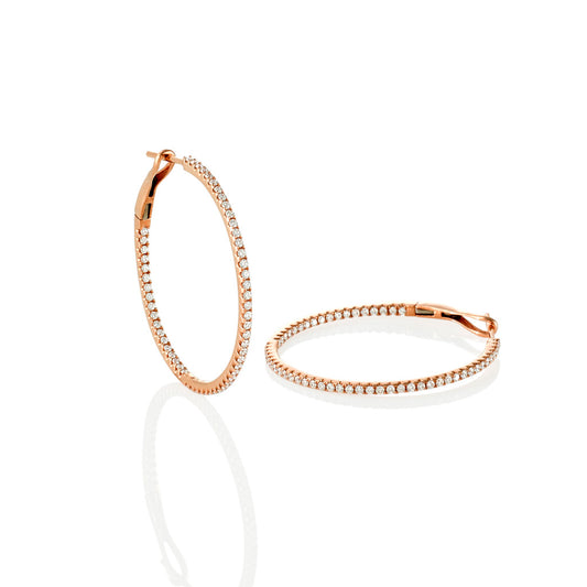 Trevi Grande - 18K Rose Gold Hoops with Diamonds In and Out