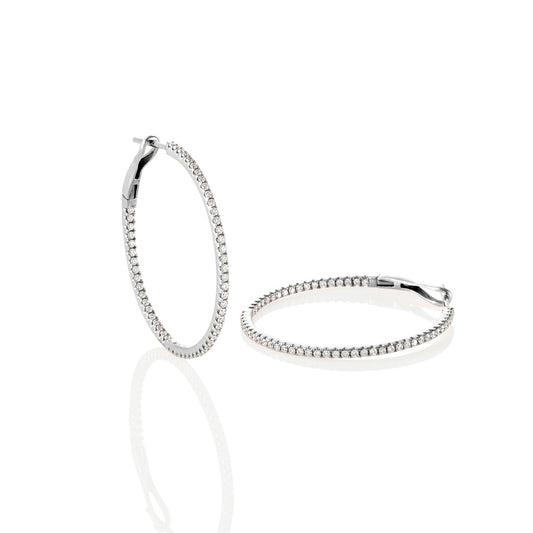 Trevi Grande - 18K White Gold Hoops with Diamonds In and Out
