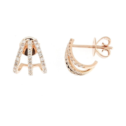 Tiara Huggies - 18kt Rose Gold Three Row Diamond Huggies Earrings