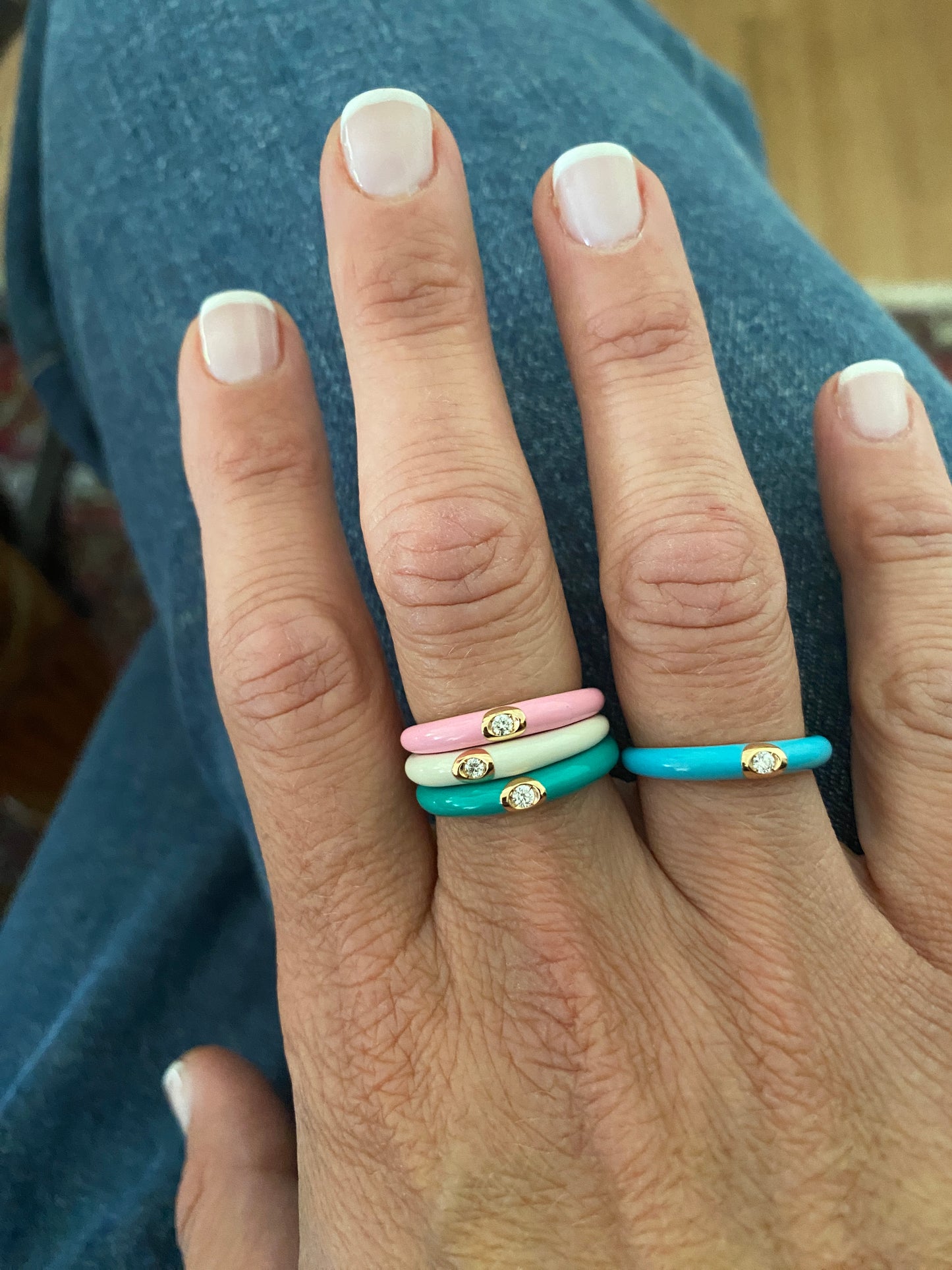 Pastel Turquoise -18kt Gold Turquoise Enamel Ring with Diamond