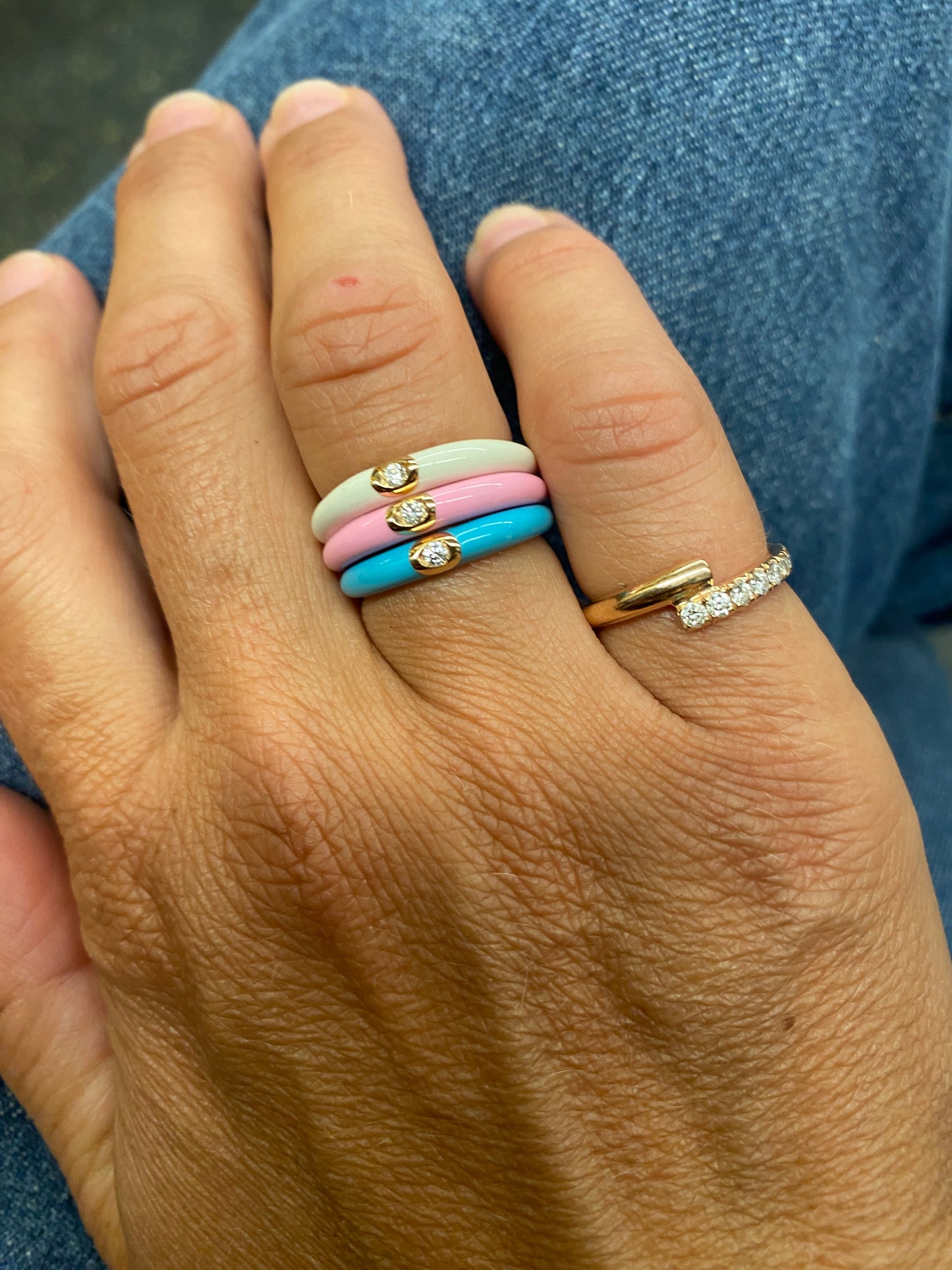 Pastel Turquoise -18kt Gold Turquoise Enamel Ring with Diamond