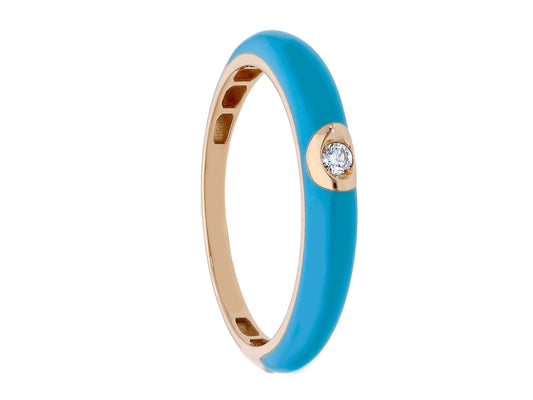 Pastel Turquoise -18kt Gold Turquoise Enamel Ring with Diamond