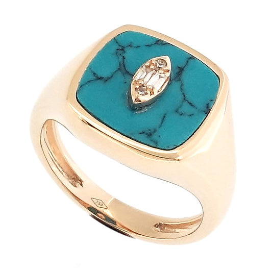 Henna - 18kt Rose Gold Signet Ring with Turquoise and Diamond Detail