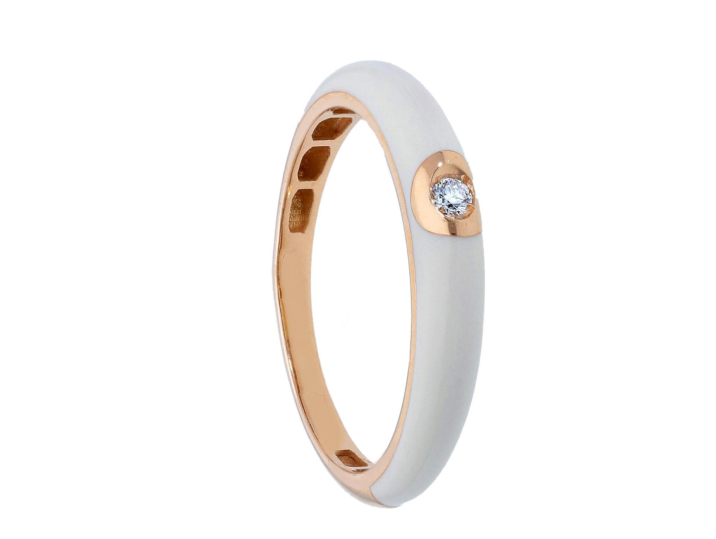 Pastel White -18kt Gold White Enamel Ring with Diamond