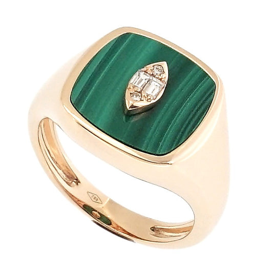 Henna - 18kt Rose Gold Signet Ring with Malachite and Diamond Detail