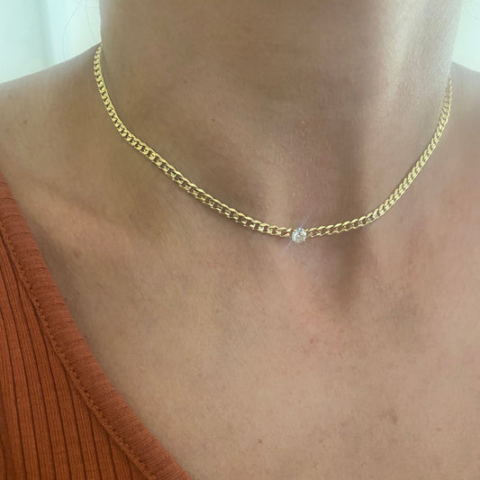 Miami - 18kt Yellow Gold Cuban Chain Necklace with Brilliant Cut Diamond