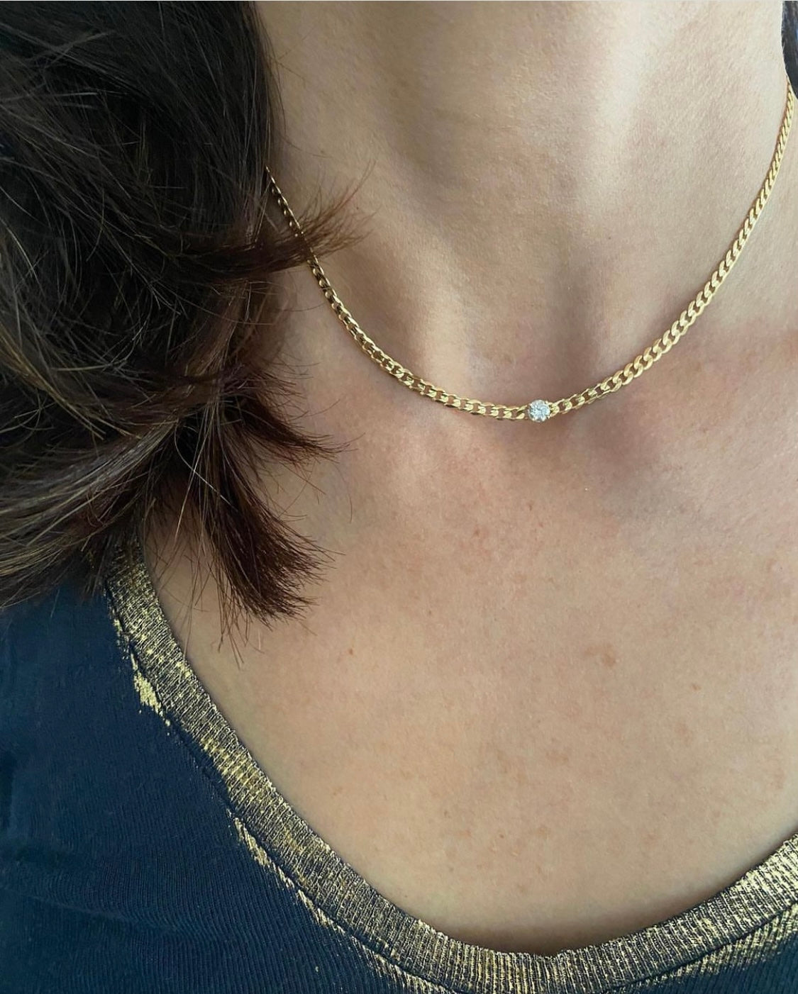 Miami - 18kt Yellow Gold Cuban Chain Necklace with Brilliant Cut Diamond