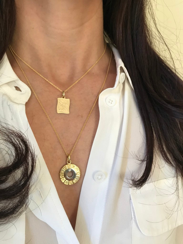 Zodiac Disc in Yellow and White Gold with Diamond