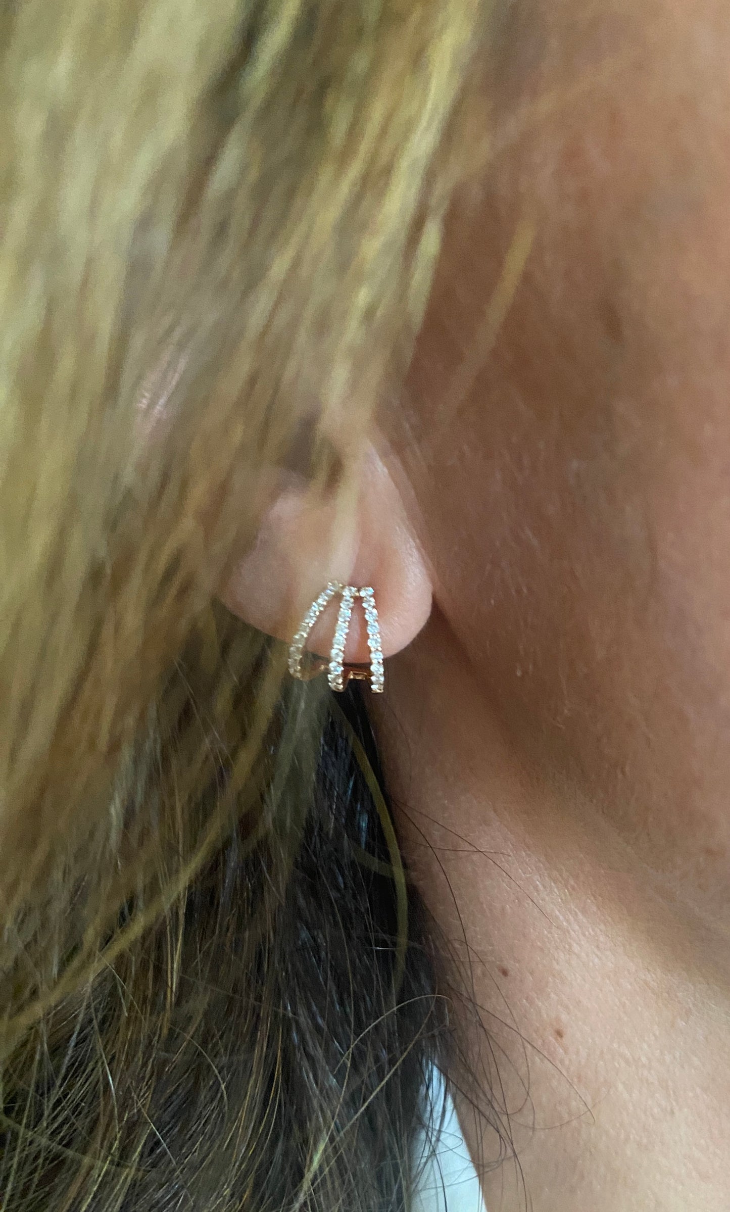 Tiara Huggies - 18kt Yellow Gold Three Row Diamond Huggies Earrings