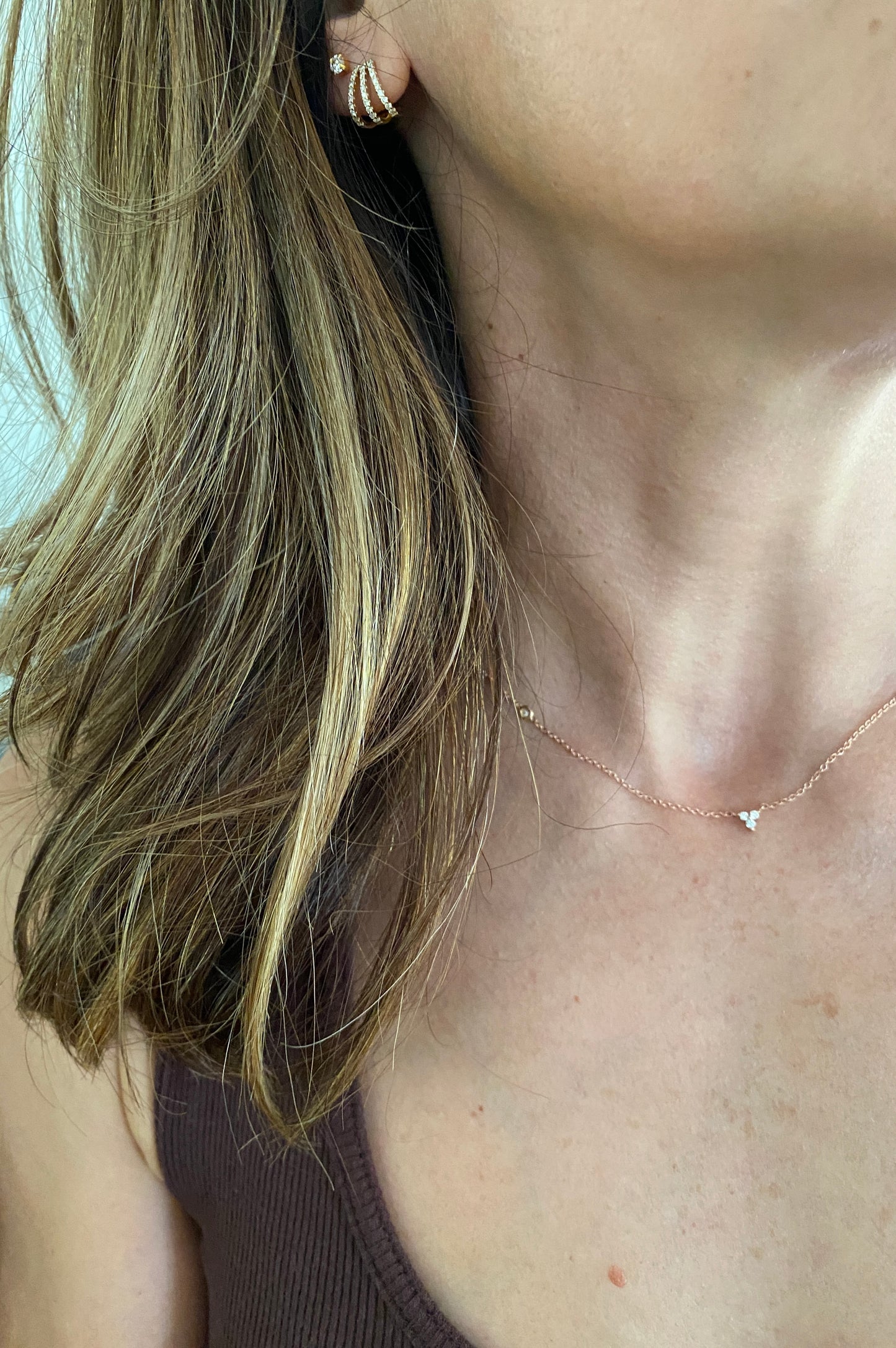 Petit Star - 18kt Rose Gold Three Diamond Necklace