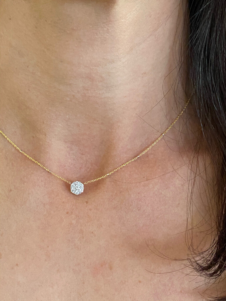 Spell Bound - Illusion set Diamond Pendant on 18kt Yellow Gold Chain with Faceted Ball Detail