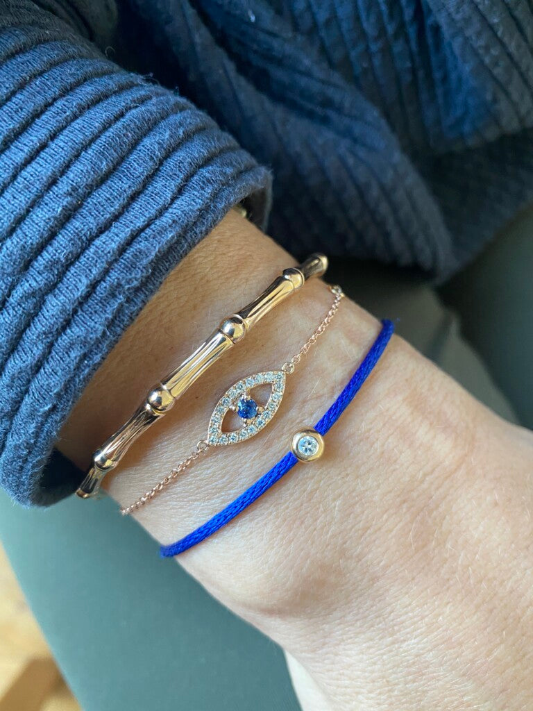 Serene - 18kt Rose Gold Evil Eye Bracelet with Diamonds and Cornflower Blue Sapphire