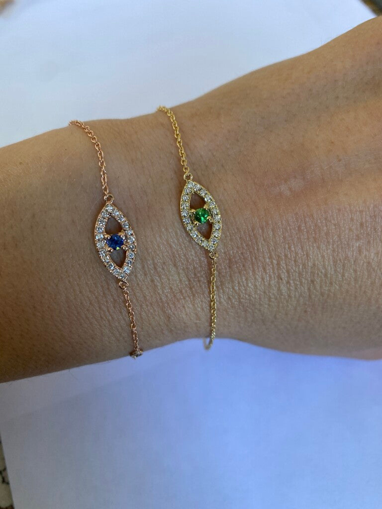 Serene - 18kt Yellow Gold Evil Eye Bracelet with Diamonds and Peridot
