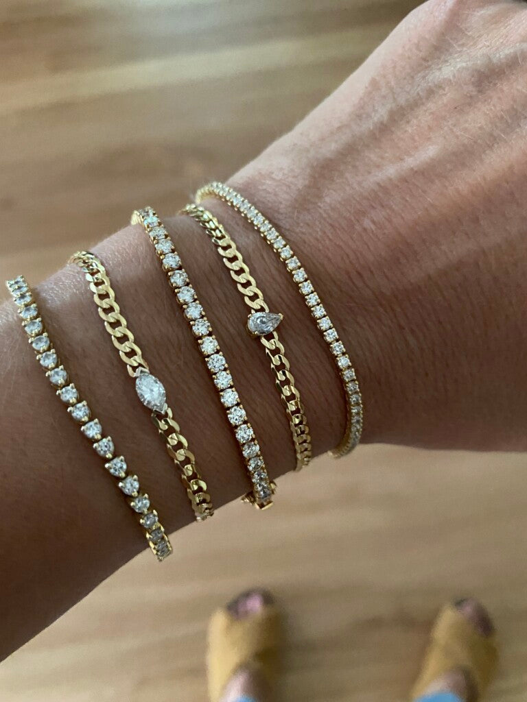 Miami - 18kt Yellow Gold Cuban Chain Bracelet with Marquise Diamond