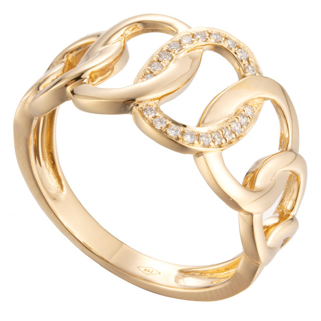 Havana - 18kt Yellow Gold Diamond Cuban Grumette Flat Link Ring