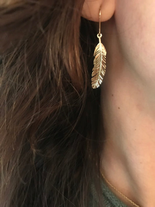 Fortuna Feather - 18kt Yellow Gold Feather Earring Sold Individually
