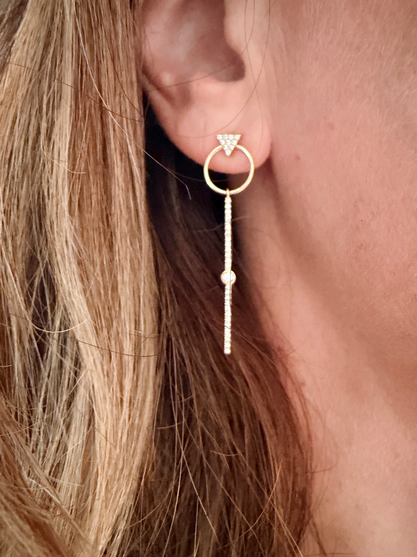 Starlight - 14k Yellow Gold Diamond Bar Drop Earring