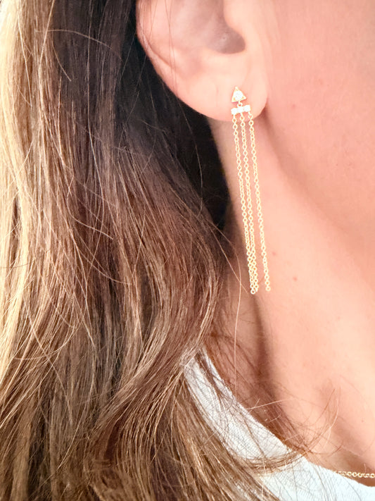 Starlight - 14k Yellow Gold Triangle Chain Drop Earring