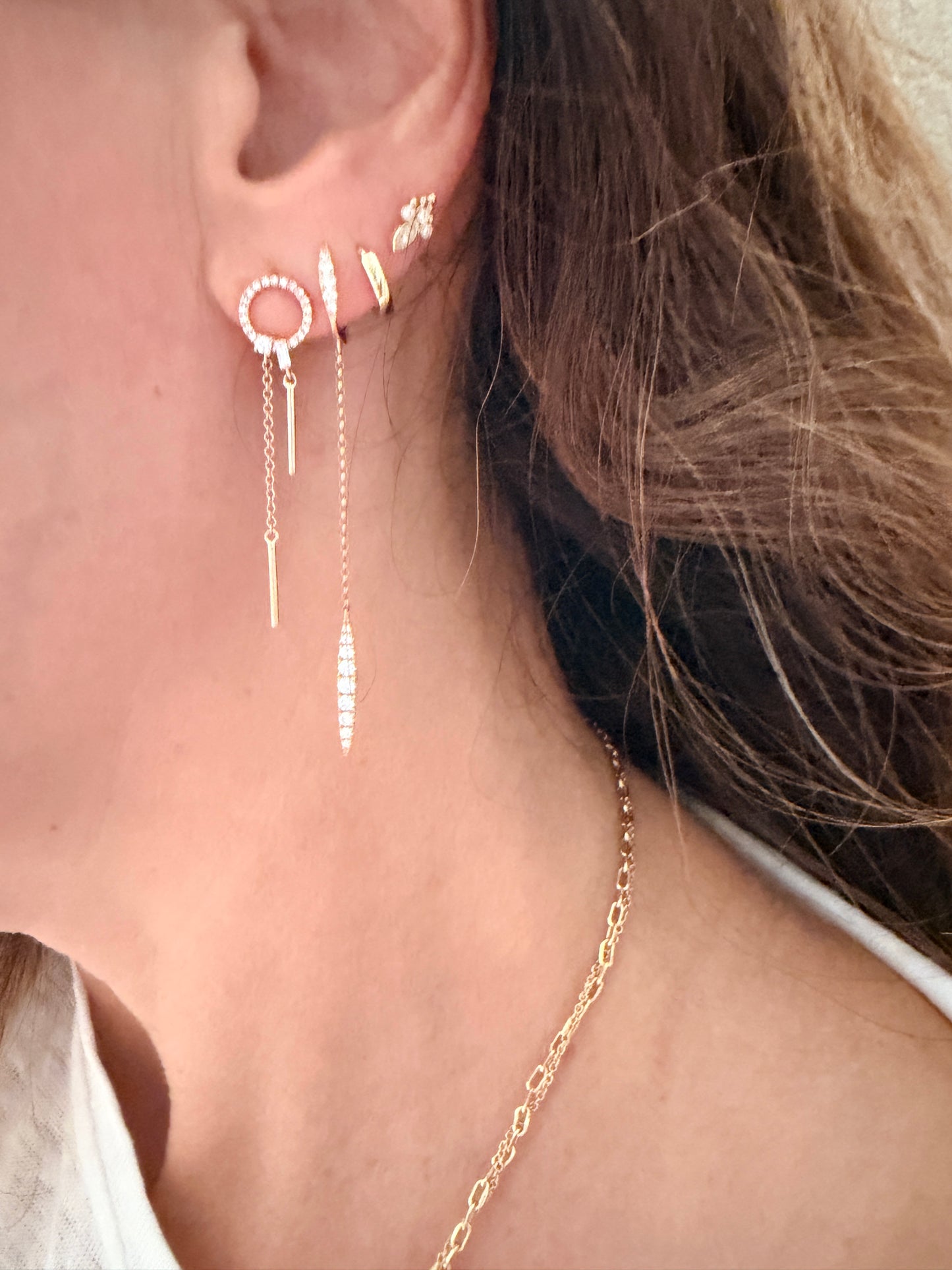 Starlight - 14k Rose Gold Diamond Circle Bar and Chain Drop Earring