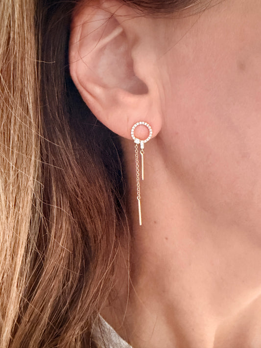 Starlight - 14k Rose Gold Diamond Circle Bar and Chain Drop Earring