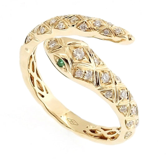 Henna - 18kt Yellow Gold Snake Ring with Diamonds