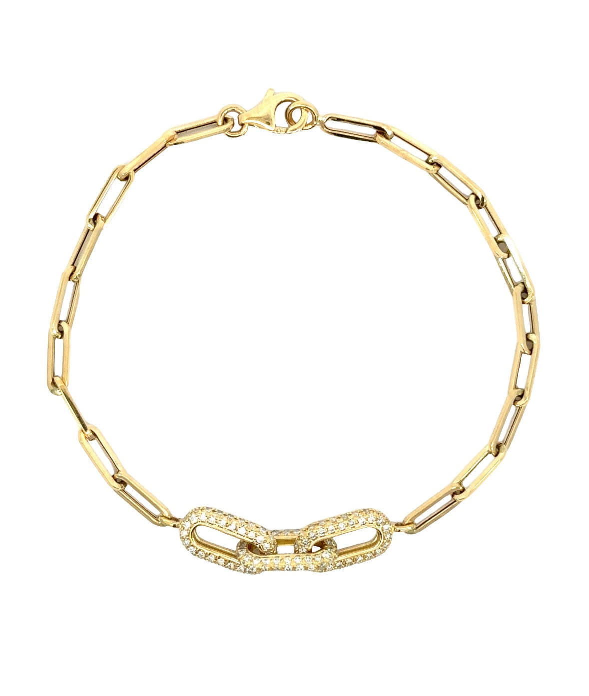 Miami - 18kt Yellow Gold Diamond Chain Bracelet with Three Pave Links