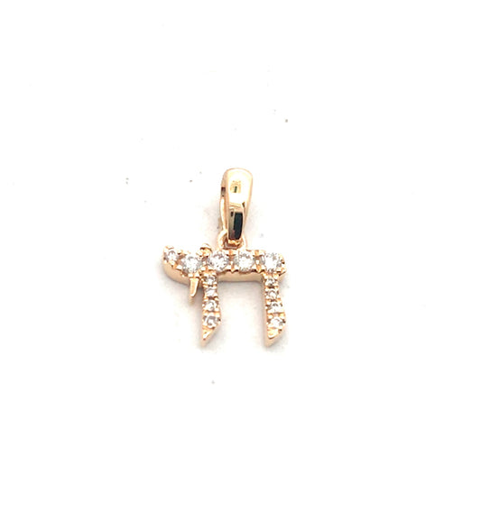 Mini Chai Charm - 18kt Yellow Gold and Diamonds