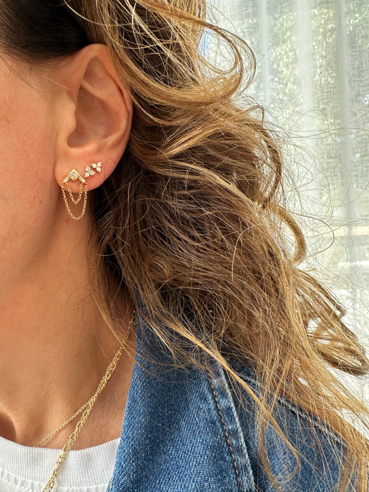 Stella V - 18kt Yellow Gold Diamond Chain Earring
