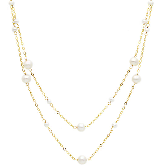 Vermeer- 18kt Yellow Gold Double Strand Pearl Necklace