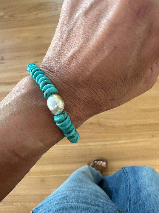 Ellipse - Natural Turquoise with South Sea Pearl