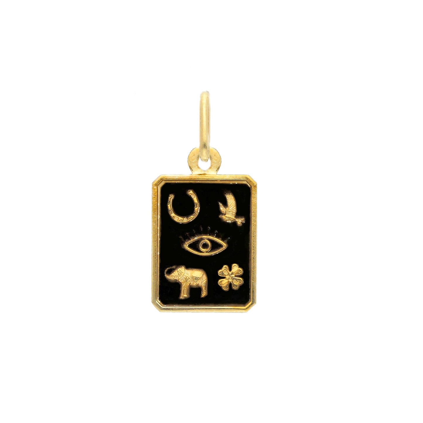 Emunah - 18kt Yellow Gold Black Enamel Lucky Charm