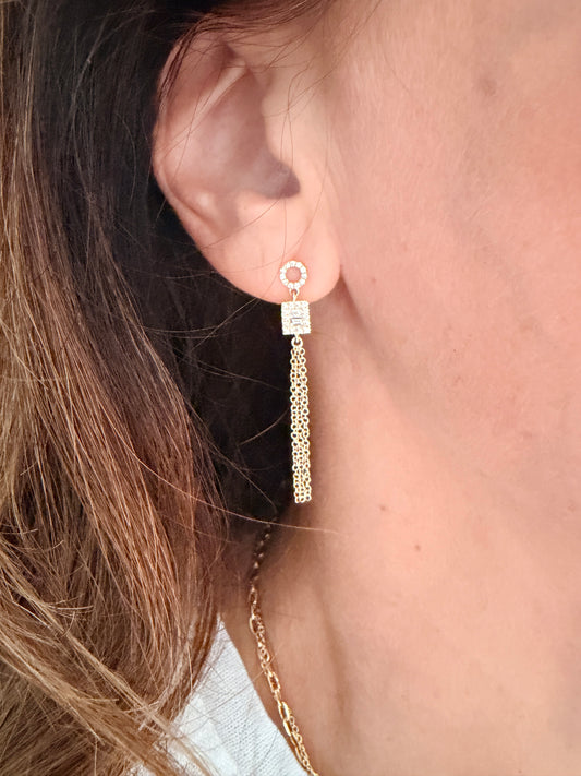 Starlight - 14k Yellow Gold Circle Square Chain Earring